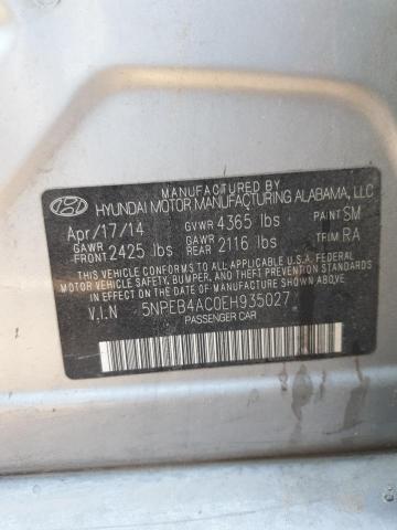 5NPEB4AC0EH935027 - 2014 HYUNDAI SONATA GLS SILVER photo 12