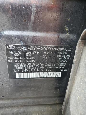 5NMS33AD9LH234175 - 2020 HYUNDAI SANTA FE SEL GRAY photo 12