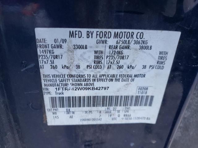 1FTRF12W09KB42797 - 2009 FORD F150 BLUE photo 12