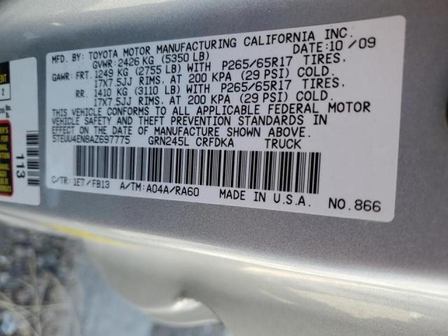5TEUU4EN8AZ697775 - 2010 TOYOTA TACOMA ACCESS CAB ნაცრისფერი ფოტო 12