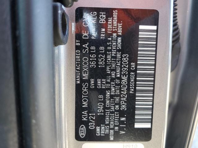 3KPA24AD8ME392083 - 2021 KIA RIO LX SILVER photo 12