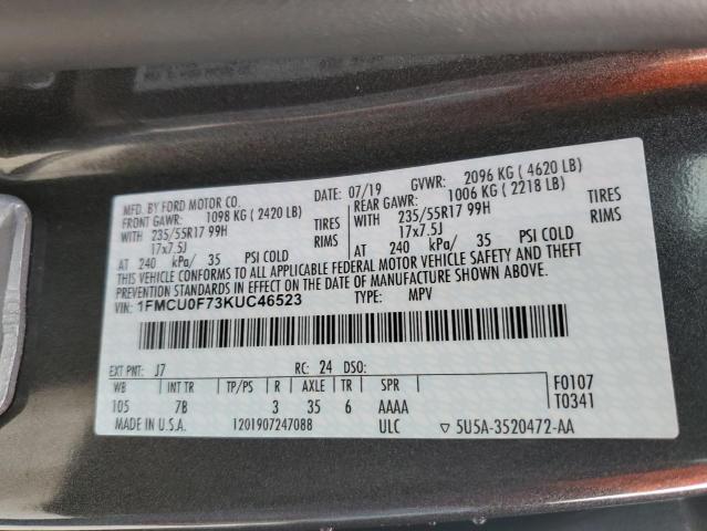 1FMCU0F73KUC46523 - 2019 FORD ESCAPE S GRAY photo 13