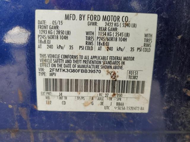 2FMTK3G80FBB39570 - 2015 FORD EDGE SE BLUE photo 13