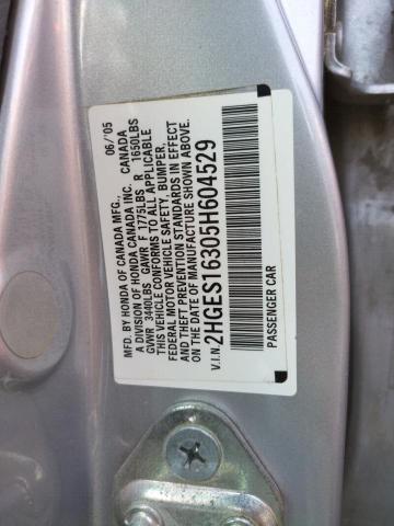 2HGES16305H604529 - 2005 HONDA CIVIC DX VP SILVER photo 10