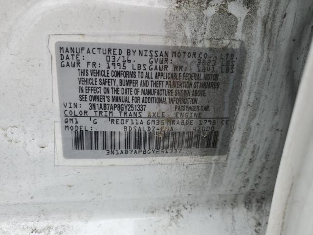 3N1AB7AP8GY251337 - 2016 NISSAN SENTRA S WHITE photo 12