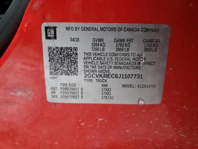 2GCVKREC6J1107731 - 2018 CHEVROLET SILVERADO2 RED photo 12