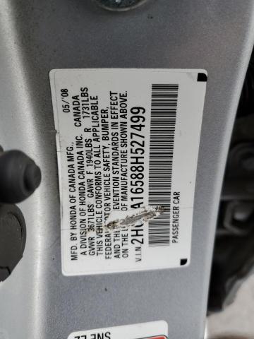 2HGFA16588H527499 - 2008 HONDA CIVIC LX SILVER photo 12