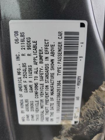 19UUA66238A051364 - 2008 ACURA TL GRAY photo 12