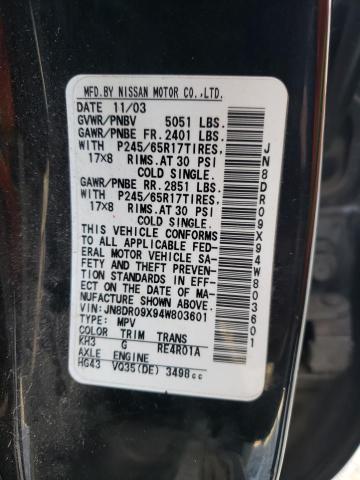JN8DR09X94W803601 - 2004 NISSAN PATHFINDER LE 黑色 照片 13
