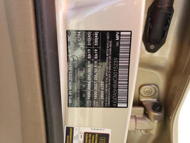 4JGDA5HB4CA015239 - 2012 MERCEDES-BENZ ML 350 4MATIC TAN photo 13