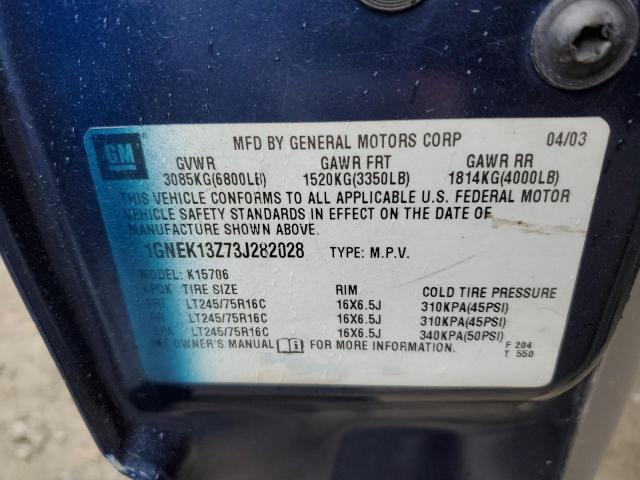 1GNEK13Z73J282028 - 2003 CHEVROLET TAHOE K1500 BLUE photo 12