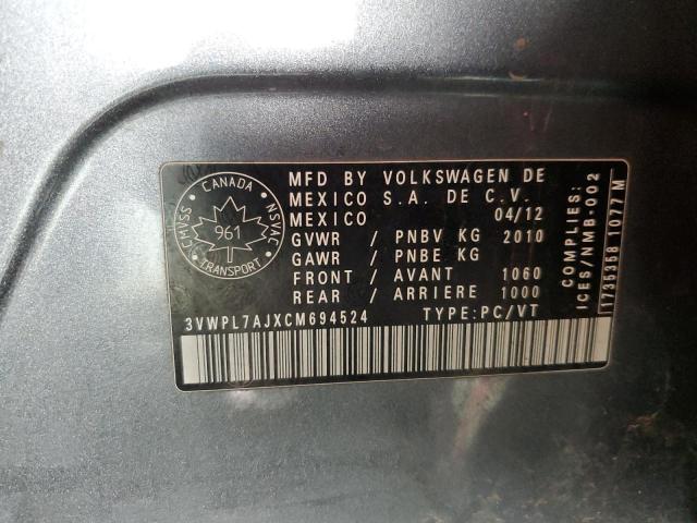 3VWPL7AJXCM694524 - 2012 VOLKSWAGEN JETTA TDI GRAY photo 13