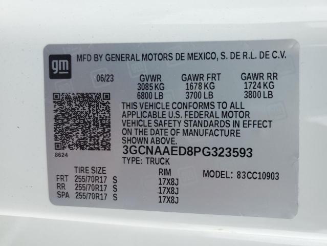 3GCNAAED8PG323593 - 2023 CHEVROLET SILVERADO C1500 WHITE photo 12