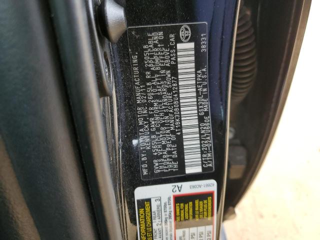 4T1BK3DB0BU412877 - 2011 TOYOTA AVALON BASE 黑色 照片 12