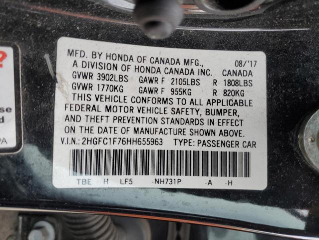 2HGFC1F76HH655963 - 2017 HONDA CIVIC EXL Qara foto 12