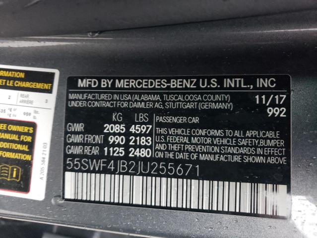 55SWF4JB2JU255671 - 2018 MERCEDES-BENZ C 300 GRAY photo 12