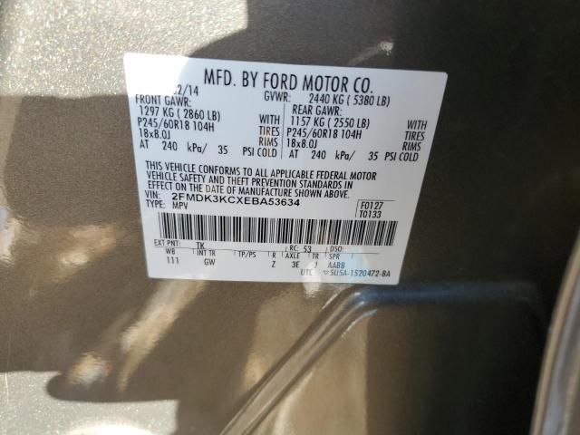 2FMDK3KCXEBA53634 - 2014 FORD EDGE LIMITED GRAY photo 12