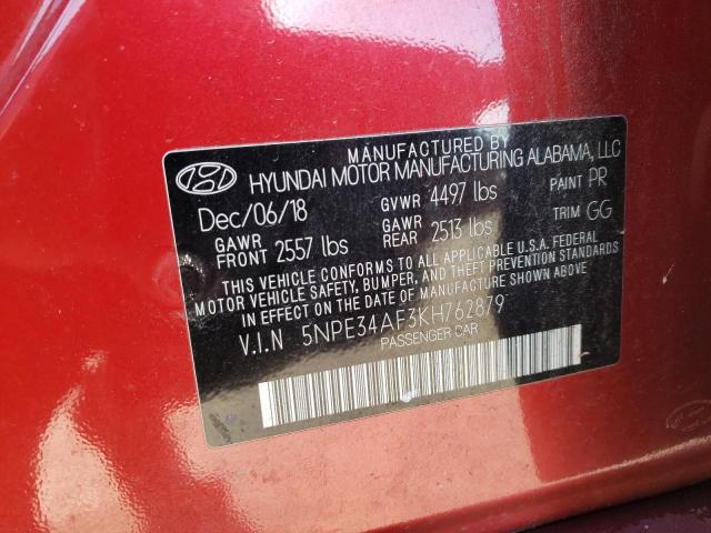 5NPE34AF3KH762879 - 2019 HYUNDAI SONATA LIMITED RED photo 12