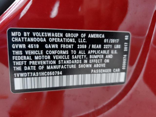 1VWDT7A31HC050794 - 2017 VOLKSWAGEN PASSAT R-LINE Qırmızı foto 12