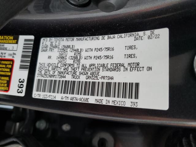 3TMAZ5CN0NM173844 - 2022 TOYOTA TACOMA DOUBLE CAB 灰色 照片 12
