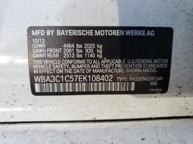 WBA3C1C57EK108402 - 2014 BMW 328 I SULEV WHITE photo 12