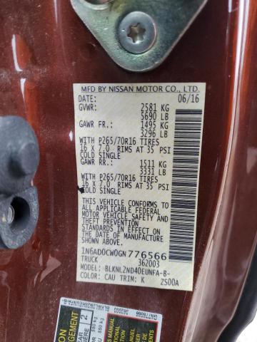 1N6AD0CW0GN776566 - 2016 NISSAN FRONTIER SV BROWN photo 12