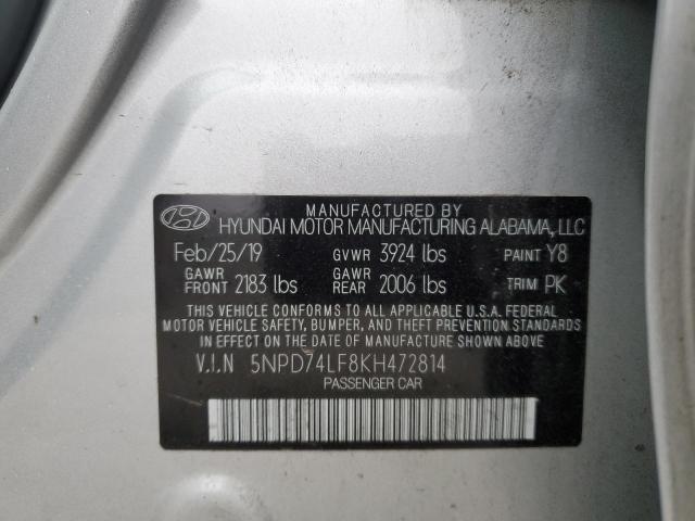 5NPD74LF8KH472814 - 2019 HYUNDAI ELANTRA SE SILVER photo 12