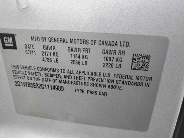 2G1WB5E32C1114989 - 2012 CHEVROLET IMPALA LT SILVER photo 12