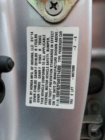 19XFB2F54EE214300 - 2014 HONDA CIVIC LX SILVER photo 12