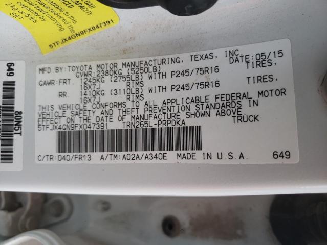 5TFJX4GN9FX047391 - 2015 TOYOTA TACOMA DOUBLE CAB PRERUNNER WHITE photo 12