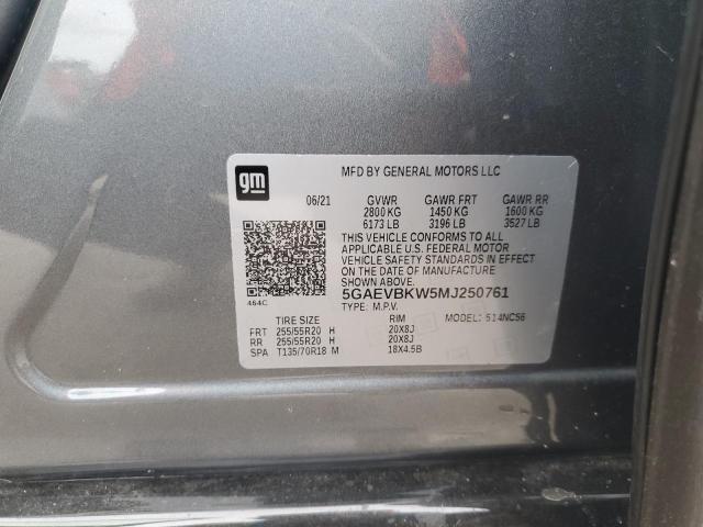 5GAEVBKW5MJ250761 - 2021 BUICK ENCLAVE PREMIUM GRAY photo 12