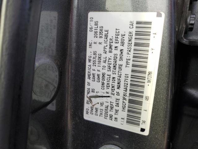 1HGCP3F81AA027101 - 2010 HONDA ACCORD EXL GRAY photo 12