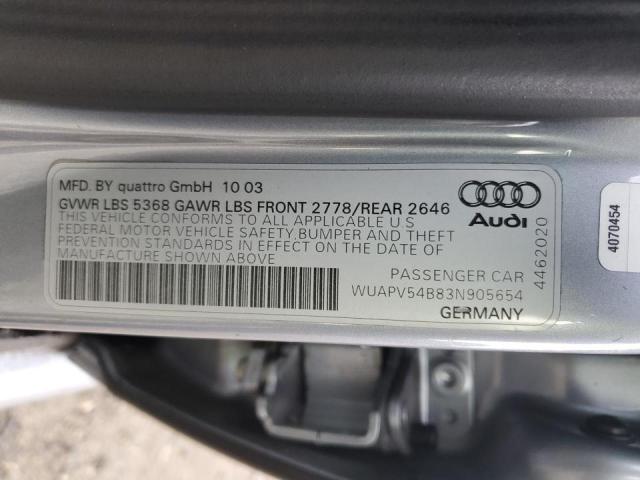 WUAPV54B83N905654 - 2003 AUDI RS6 SILVER photo 12