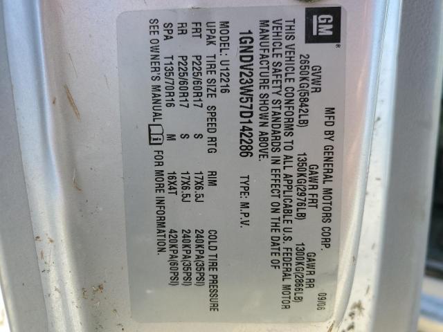 1GNDV23W57D142286 - 2007 CHEVROLET UPLANDER LS SILVER photo 13