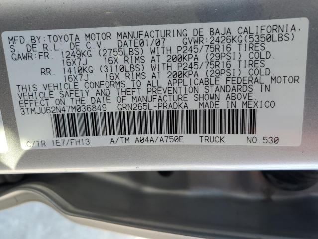 3TMJU62N47M036849 - 2007 TOYOTA TACOMA DOUBLE CAB PRERUNNER SILVER photo 12