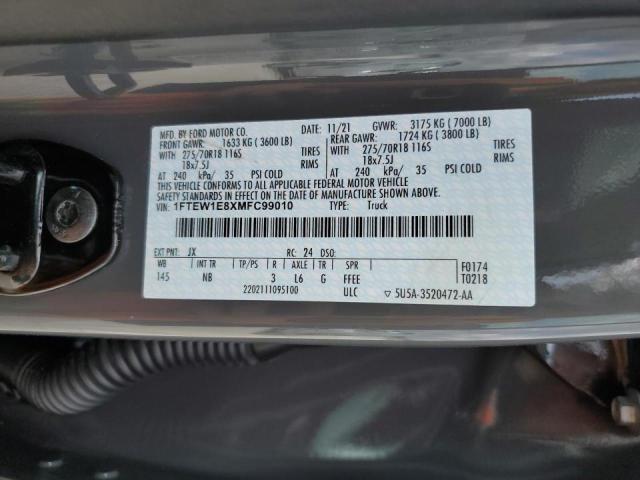 1FTEW1E8XMFC99010 - 2021 FORD F150 SUPER GRAY photo 12