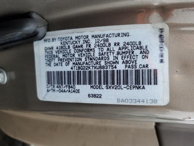 4T1BG22K7XU883754 - 1999 TOYOTA CAMRY CE BEIGE photo 12