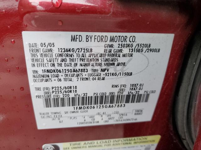 1FMDK06125GA67883 - 2005 FORD FREESTYLE LIMITED MAROON photo 13