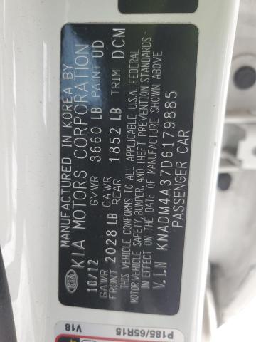 KNADM4A37D6179885 - 2013 KIA RIO LX WHITE photo 12