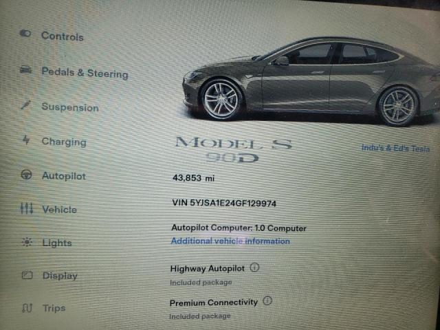 5YJSA1E24GF129974 - 2016 TESLA MODEL S Մոխրագույն լուսանկար 9