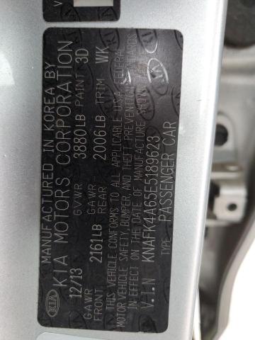 KNAFK4A65E5189623 - 2014 KIA FORTE LX SILVER photo 12