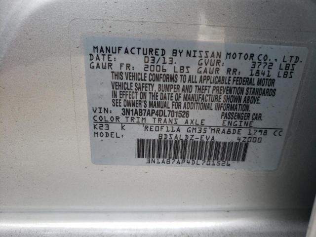 3N1AB7AP4DL701526 - 2013 NISSAN SENTRA S SILVER photo 12