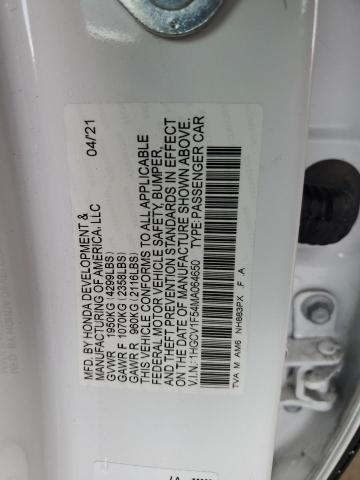 1HGCV1F54MA064650 - 2021 HONDA ACCORD EXL WHITE photo 12