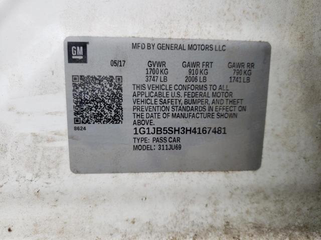 1G1JB5SH3H4167481 - 2017 CHEVROLET SONIC LS WHITE photo 12