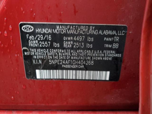 5NPE24AF1GH404268 - 2016 HYUNDAI SONATA SE RED photo 12