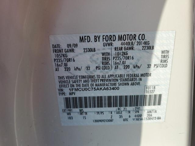 1FMCU0C75AKA63400 - 2010 FORD ESCAPE XLS WHITE photo 12