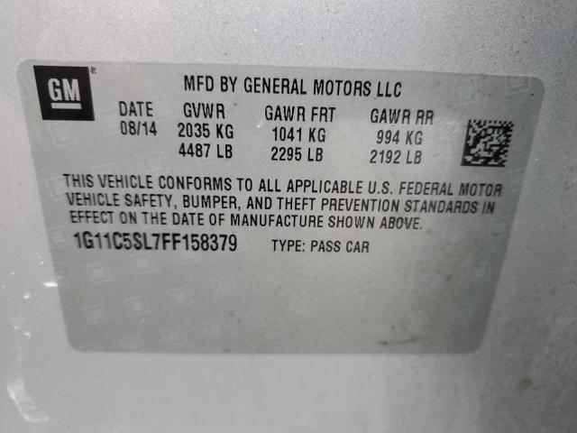 1G11C5SL7FF158379 - 2015 CHEVROLET MALIBU 1LT 银色 照片 13