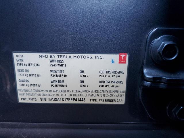 5YJSA1S17EFP41448 - 2014 TESLA MODEL S GRAY photo 12