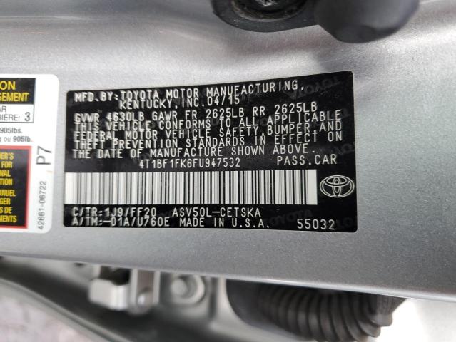 4T1BF1FK6FU947532 - 2015 TOYOTA CAMRY LE SILVER photo 12