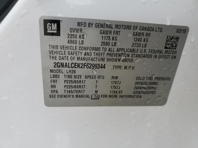 2GNALCEK2F6299344 - 2015 CHEVROLET EQUINOX LT WHITE photo 12